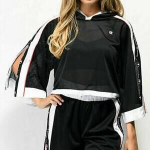 Champion Mesh Cropped Hooded Lightweight Spell Out Shirt L NEW Boxing Hip Hop